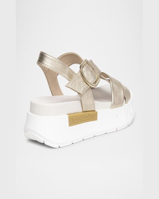 Nero Giardini White Metallic Crisscross Wedge Platform Sandals