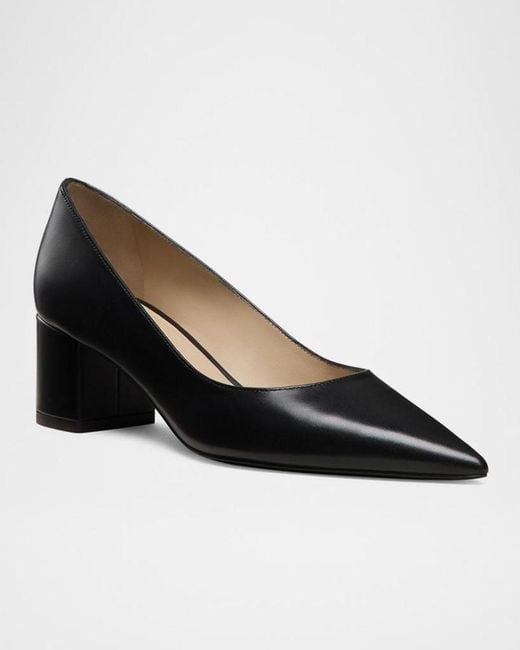 Stuart Weitzman Black Stuart Leather Block-Heel Pumps