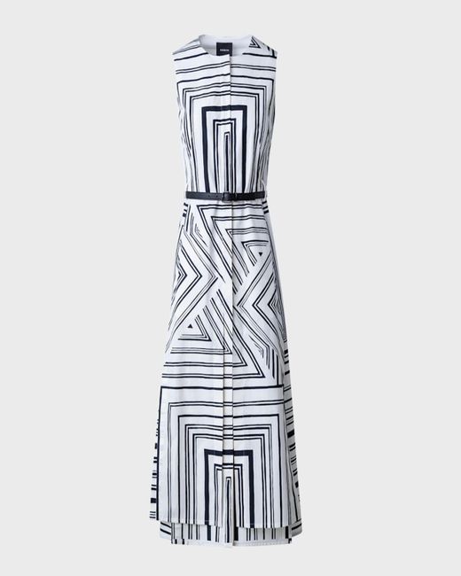 Akris Blue Poplin Lizzi'S Lines Printed Midi Dress With Belt