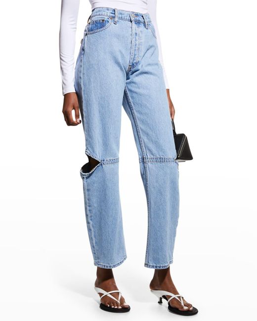 Still Here Blue Cowgirl Straight Cut-Out Knee Jeans