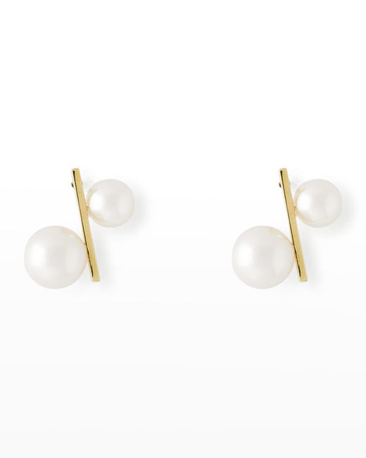 Pearls By Shari White 18k Yellow Gold 5-8mm Akoya 4-pearl Bar Earrings