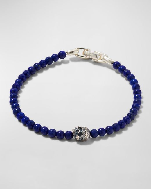 David Yurman Blue Memento Mori Skull Station Bracelet In Silver, 4mm for men