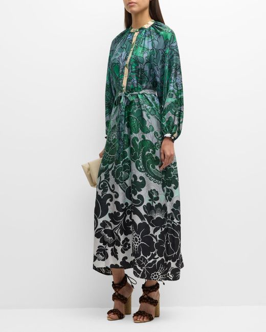 Pierre Louis Mascia Green Ombre Floral-print Maxi Dress