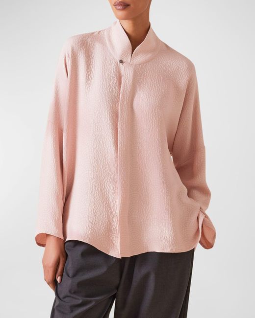 Eskandar Pink Chinese Imperial Shirt With Chinese Collar (Mid Plus Length)