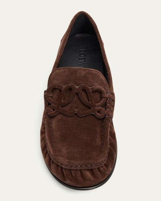 Loewe Brown Double L Suede Loafers