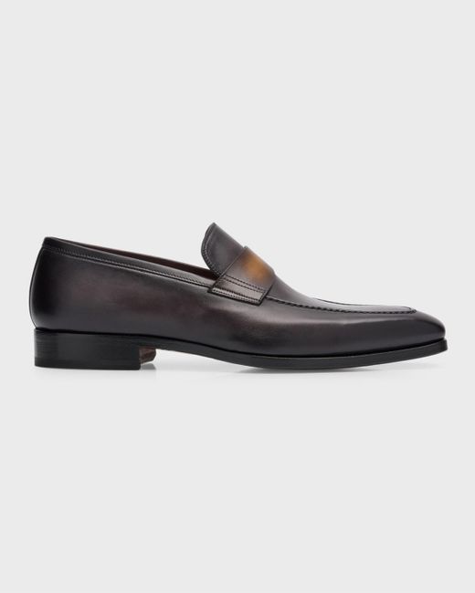Magnanni Shoes Black Mckinley Leather Penny Loafers for men