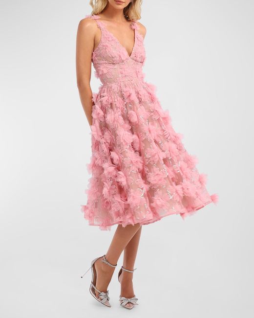 HELSI Pink Alejandra Sequin Floral Applique Midi Dress