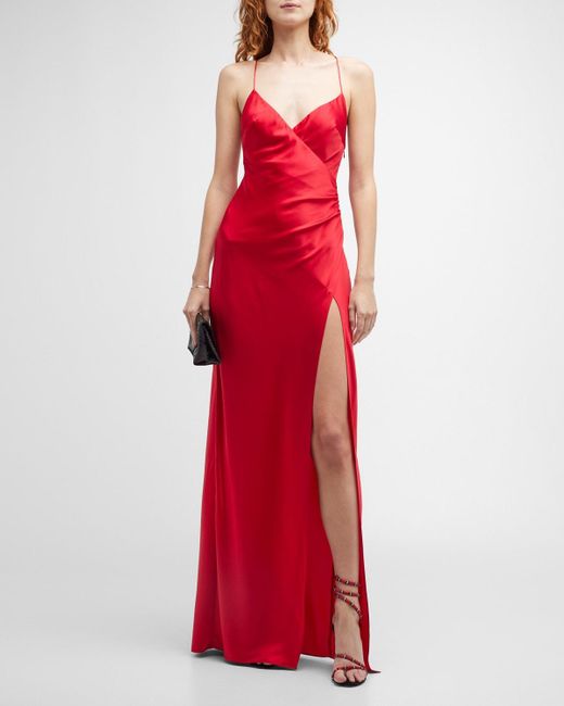 SER.O.YA Amina Silk Cross-strap Maxi Dress in Red | Lyst