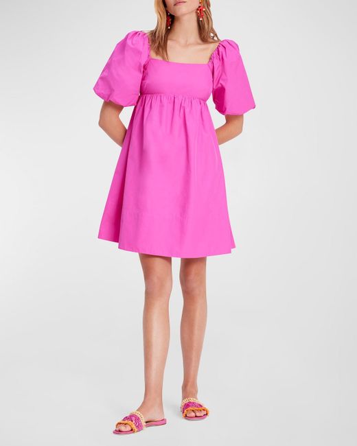 Kate Spade Pink Fiesta Puff-sleeve A-line Taffeta Mini Dress