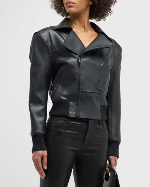 Norma Kamali Gray Mini Vegan Leather Moto Jacket