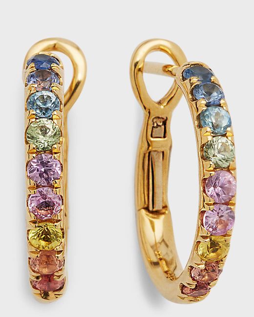 Frederic Sage Metallic 18k Yellow Gold Small Rainbow Sapphire Hoop Earrings