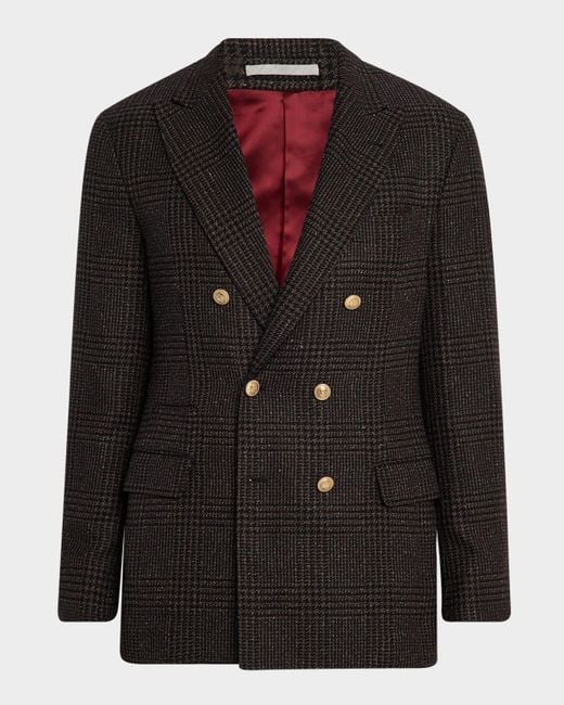 Brunello Cucinelli Black Prince Of Wales Double-Breasted Sport Coat for men