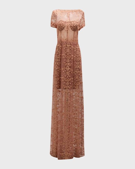 Bronx and Banco Megan Lace And Applique A-Line Gown in Natural | Lyst