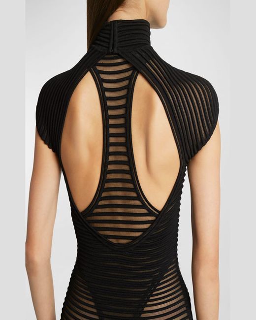 Alaïa Black High Neck Sheer Maxi Dress With Back Detail