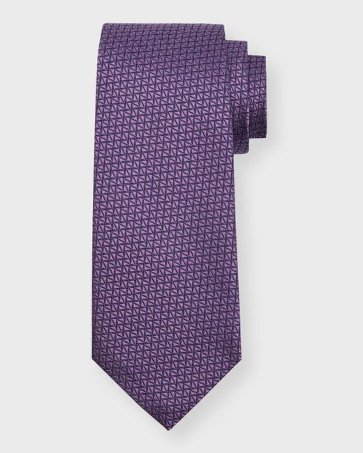 Isaia Purple Geometric Silk Tie for men