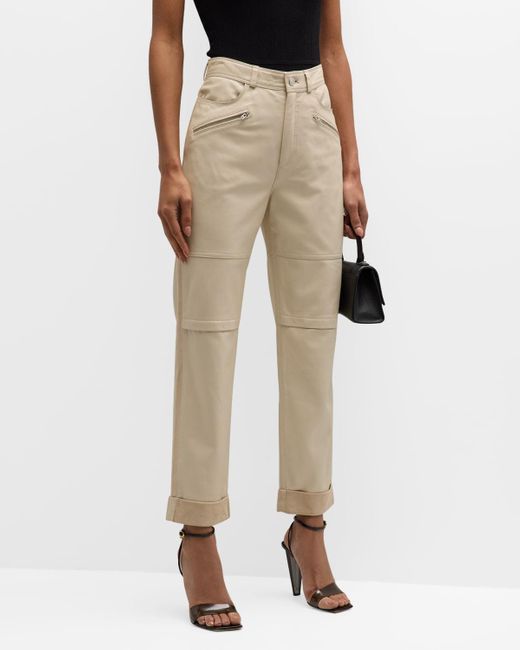 IRO Natural Aysel Straight Leather Ankle Pants