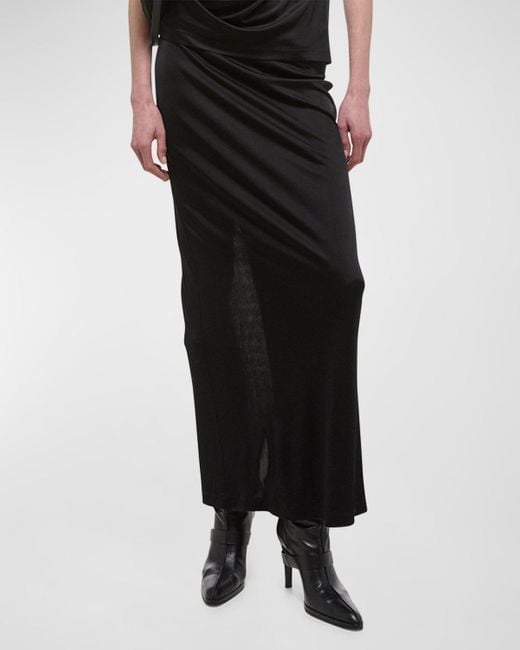 Helmut Lang Black Fluid Jersey Maxi Skirt
