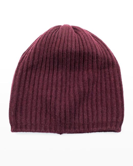 Portolano Red Slouchy Ribbed Cashmere Beanie