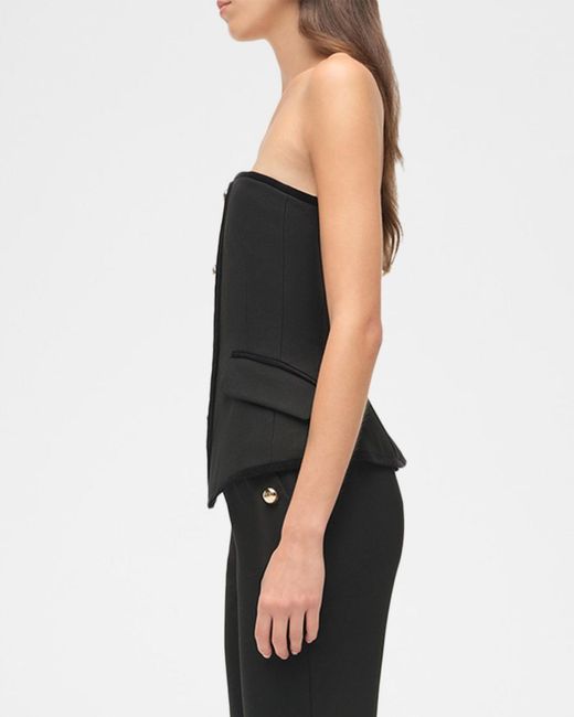 Jonathan Simkhai Black Cambrie Button-Front Bustier Top