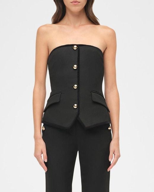 Jonathan Simkhai Black Cambrie Button-Front Bustier Top