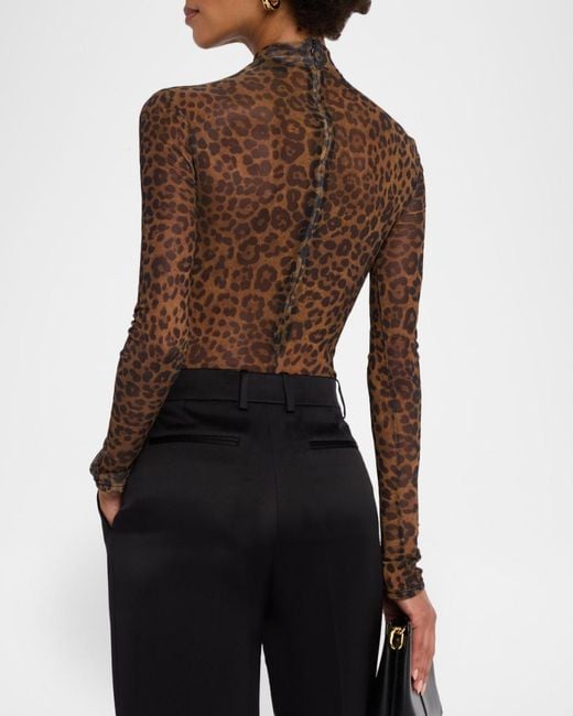 LAPOINTE Brown Print Mesh Bodysuit