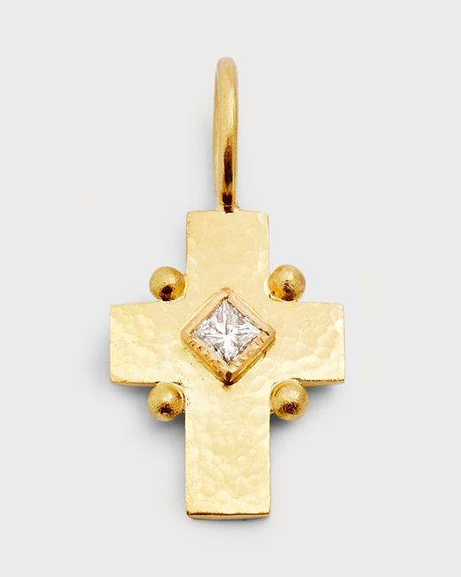 Elizabeth Locke Metallic 19k Gold Cross Pendant With Diamond, 19x10mm