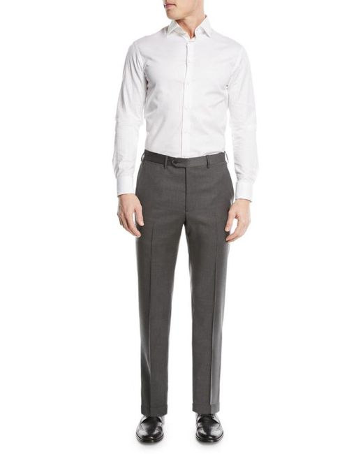 Emporio Armani Gray Basic Flat-front Wool Trousers for men
