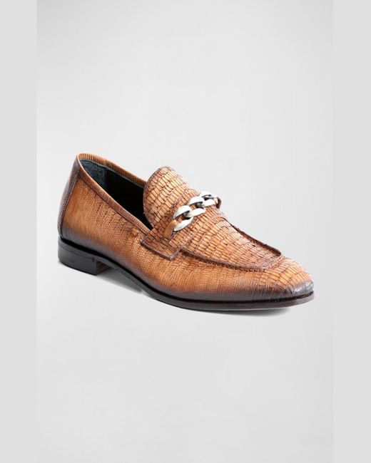 Jo Ghost Brown Lizard-Printed Leather Chain Loafers for men