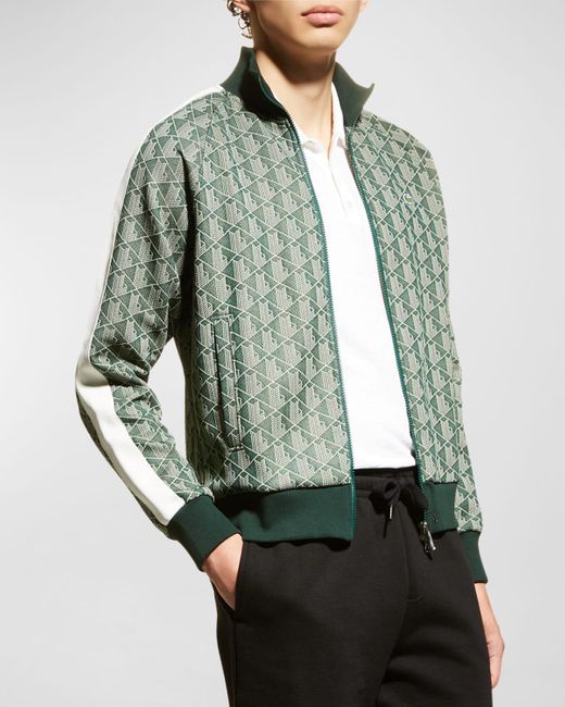 Lacoste Green Full-Zip Jacquard Monogram Sweatshirt for men