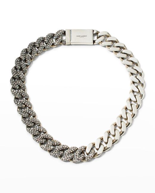 Saint Laurent Metallic Rhinestone Thick Curb Chain Necklace