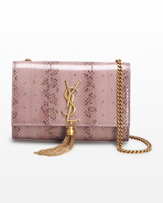 Saint Laurent Kate Small Ysl Snakeskin Crossbody Bag in Pink | Lyst