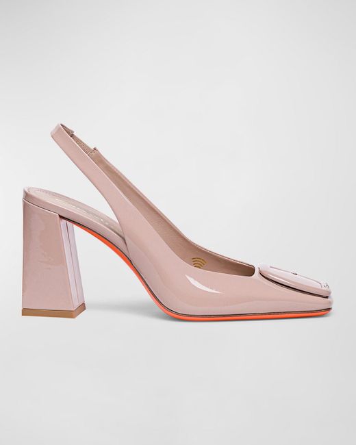 Santoni Patent Leather Block-heel Pumps in Pink | Lyst