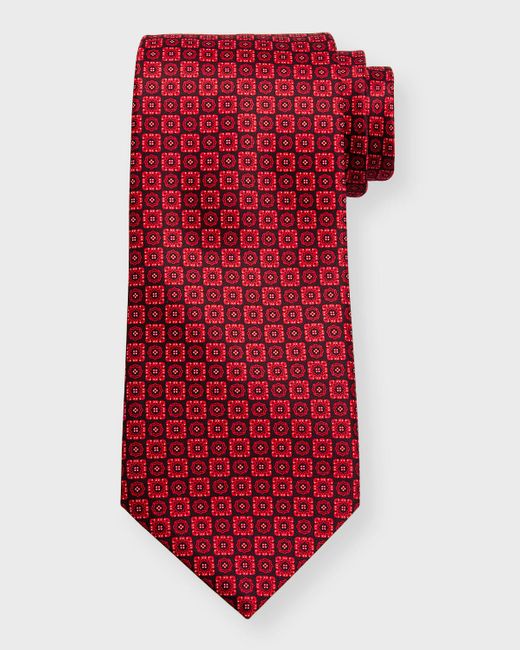 Stefano Ricci Red Silk Medallion-Print Tie for men