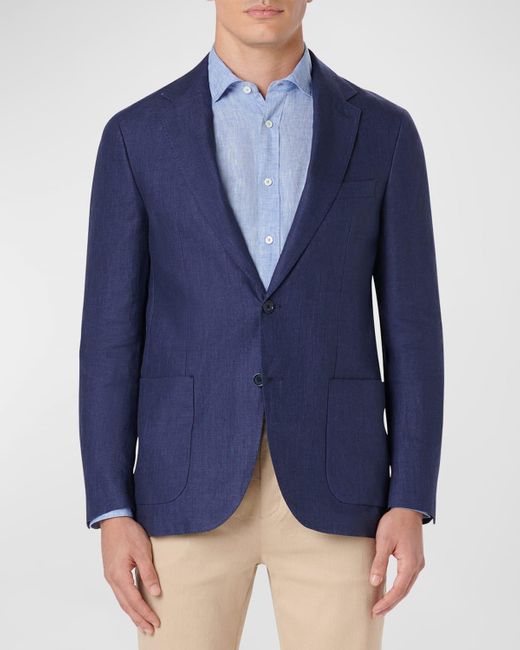 Bugatchi Blue Linen Single-Breasted Blazer Jacket for men