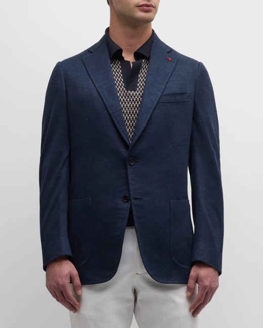 Isaia Blue Wool-Blend Jersey Blazer for men