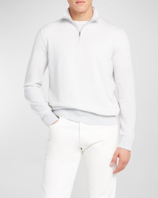 Loro Piana White Roadster 1/4-Zip Cashmere Sweater for men