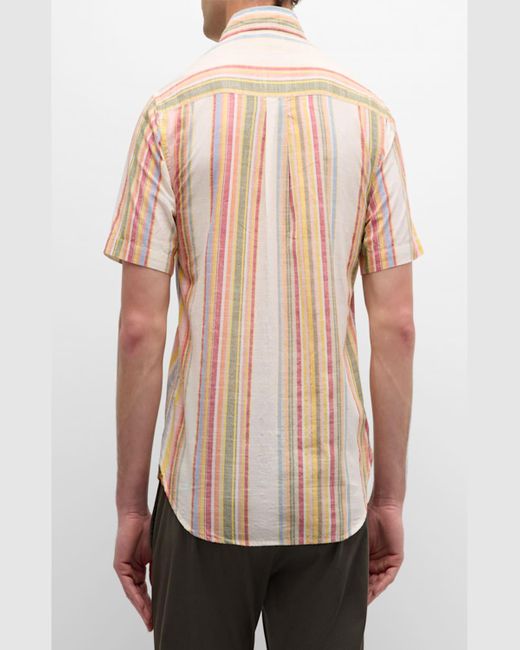 Original Madras Trading Co. Natural Lax Striped Short-Sleeve Button-Front Shirt for men