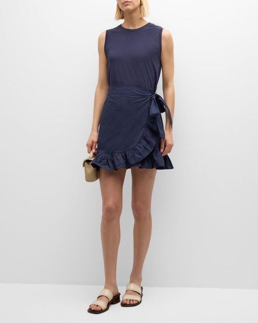 Cinq À Sept Blue Mahlia Sleeveless Wrap-Skirt Mini Dress