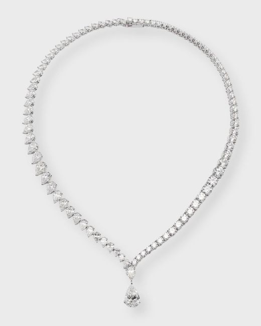 Neiman Marcus Lab Grown Diamond 18k White Gold Pear And Round Necklace, 17"l, 36.26ctw