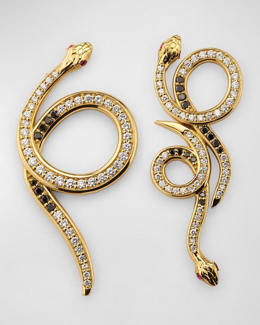 Fern Freeman Jewelry Metallic 18k Yellow Gold Mixed Snake Earrings With Black And White Diamonds