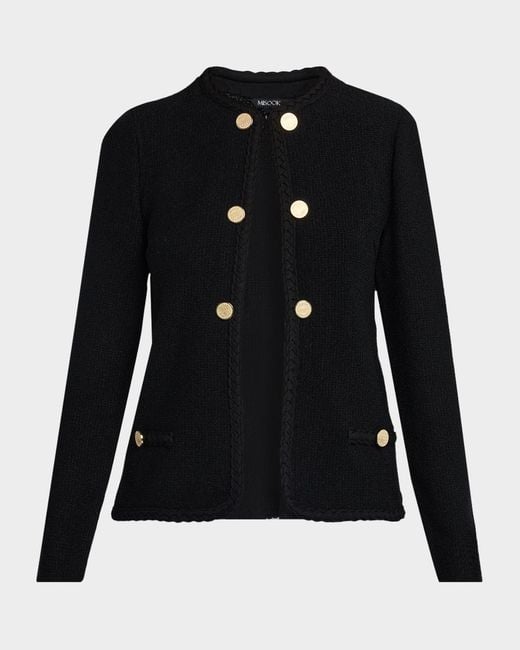 Misook Black Relaxed Braid-Trim Tweed Jacket
