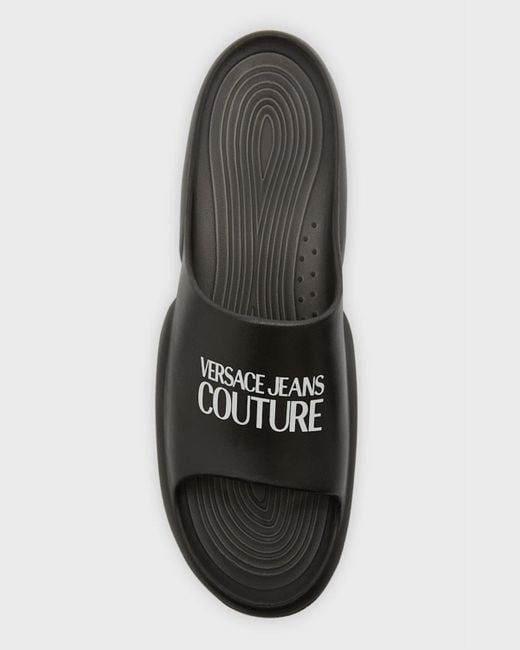 Versace Black Logo-print Open-toe Slides for men