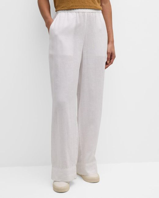 Eileen Fisher White Missy Organic Linen Wide-leg Pants