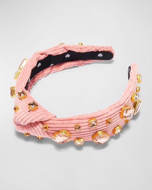 Lele Sadoughi Pink Embellished Corduroy Slim Knotted Headband