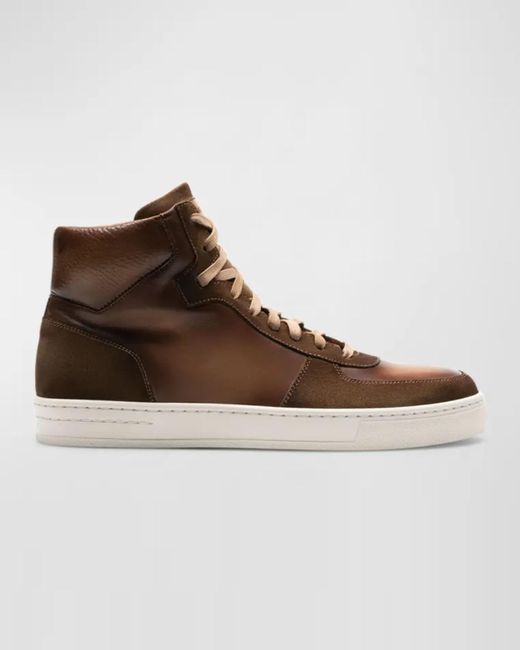 Magnanni Shoes Brown Rubio Leather & Suede High-top Sneakers for men