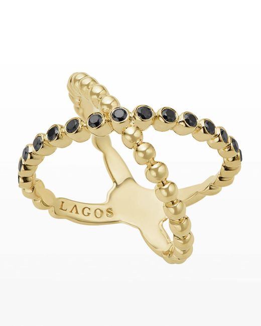 Lagos Metallic 18k Caviar Gold Diamond X Ring, Size 7