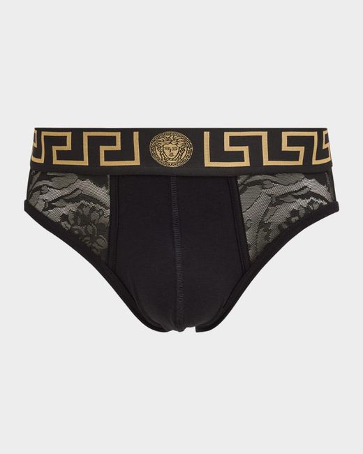 Versace Black Baroque Mesh Jacquard Briefs for men