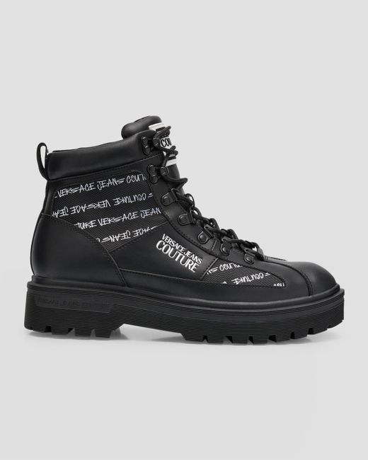 Versace Black Syrius Allover Logo Combat Boots for men