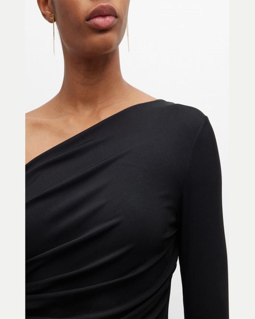 La Petite Robe Di Chiara Boni Black Ruched One-Shoulder Column Gown
