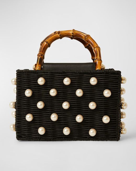 BTB Los Angeles Chloe Pearl Beaded Tophandle Box Bag in Black Lyst
